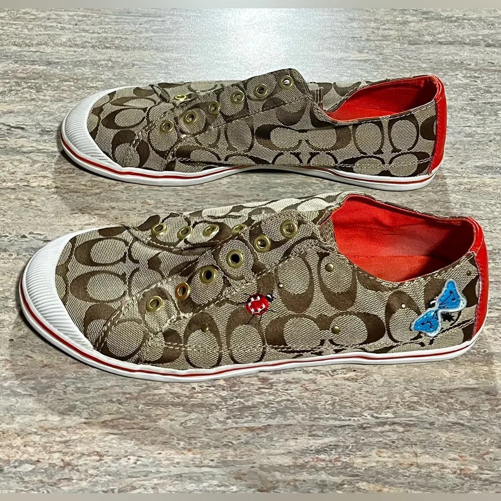 Coach Brown and Red Women's Sneakers - Picture 3 of 16